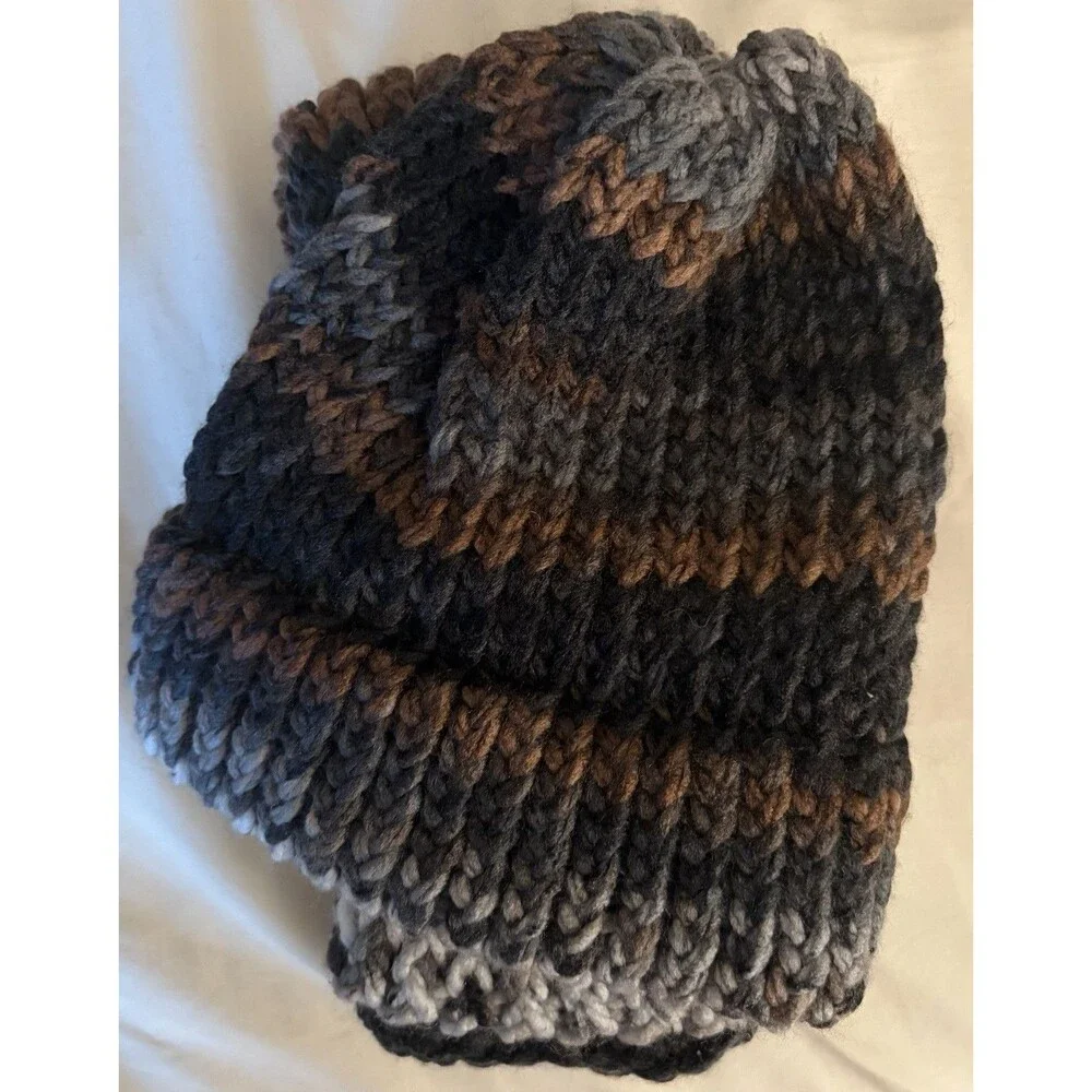 Handmade Kids Winter Beanie Hat and Scarf Set Multicolored Black Gray Brown Knit